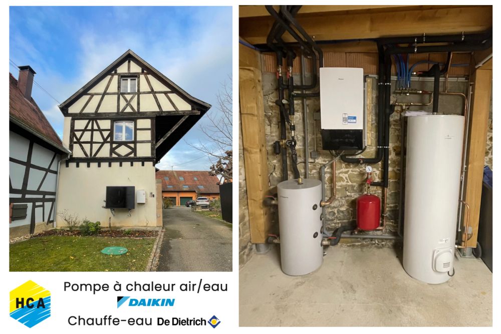 Pose d'une pompe à chaleur air/eau et d’un chauffe-eau électrique à Gougenheim